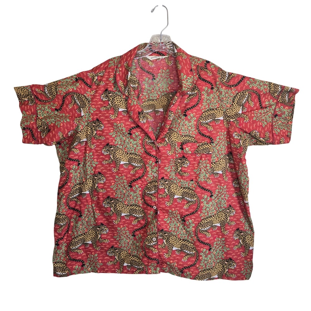Printfresh Scarlett Bagheera Leopard Print Pajama Cotton Top Button Up Size 4X